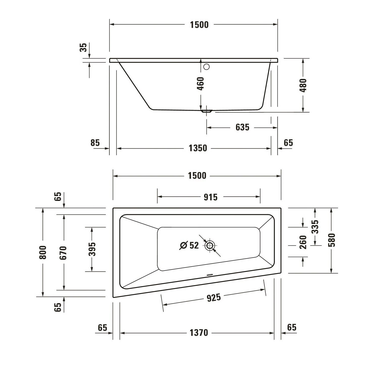 Duravit No. 1 Trapez-Badewanne 150 X 80 Cm Mit 1 Rückenschräge Links 2 Duravit No. 1 Trapez-Badewanne 150 X 80 Cm Mit 1 Rückenschräge Links – Bild 2