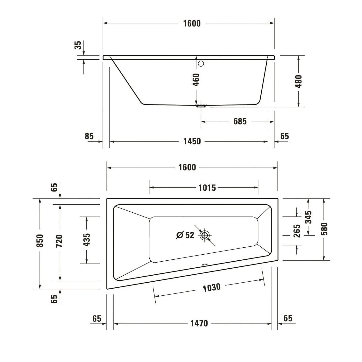 Duravit No. 1 Trapez-Badewanne 160 X 85 Cm Mit 1 Rückenschräge Links 2 Duravit No. 1 Trapez-Badewanne 160 X 85 Cm Mit 1 Rückenschräge Links – Bild 2