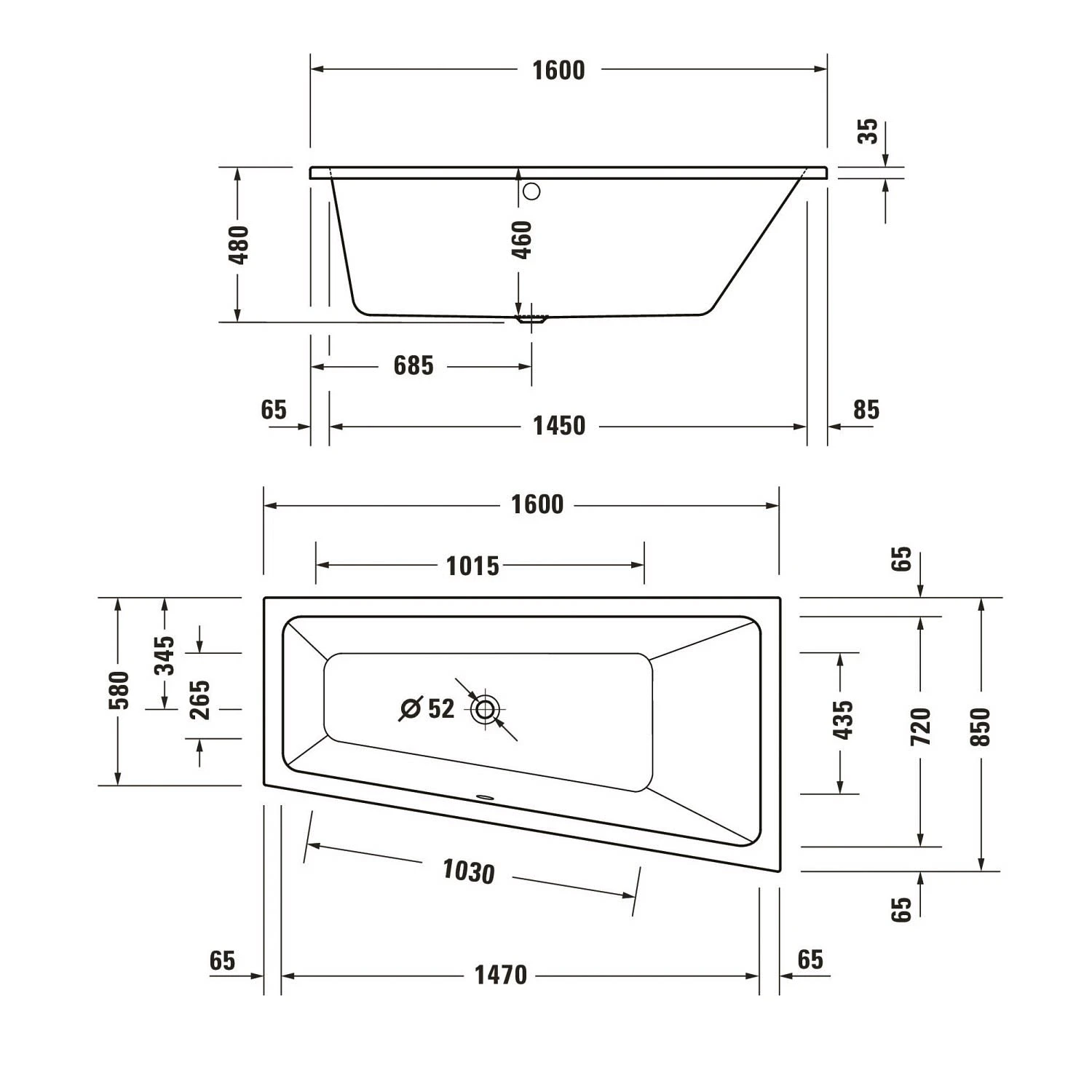 Duravit No. 1 Trapez-Badewanne 160 X 85 Cm Mit 1 Rückenschräge Rechts 2 Duravit No. 1 Trapez-Badewanne 160 X 85 Cm Mit 1 Rückenschräge Rechts – Bild 2