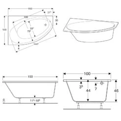 Geberit Renova Asymmetrische Eck-Badewanne, Rechts