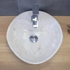 Stone Naturstein Aufsatzwaschtisch Lorena White Ø 45 Cm, Mit Hahnloch