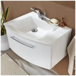 Puris For Guests Möbelkombination Mit Evermite-Mineralguss-Möbelwaschtisch 60 Cm, Ablage Rechts