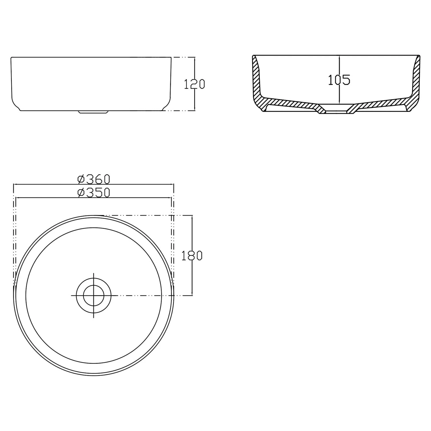 Art Aufsatzwaschtisch Ø 36 Cm, Rund 3 Art Aufsatzwaschtisch Ø 36 Cm, Rund – Bild 3