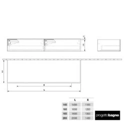Progettobagno Evo 25 Sideboard 140 Cm, 2 Auszüge