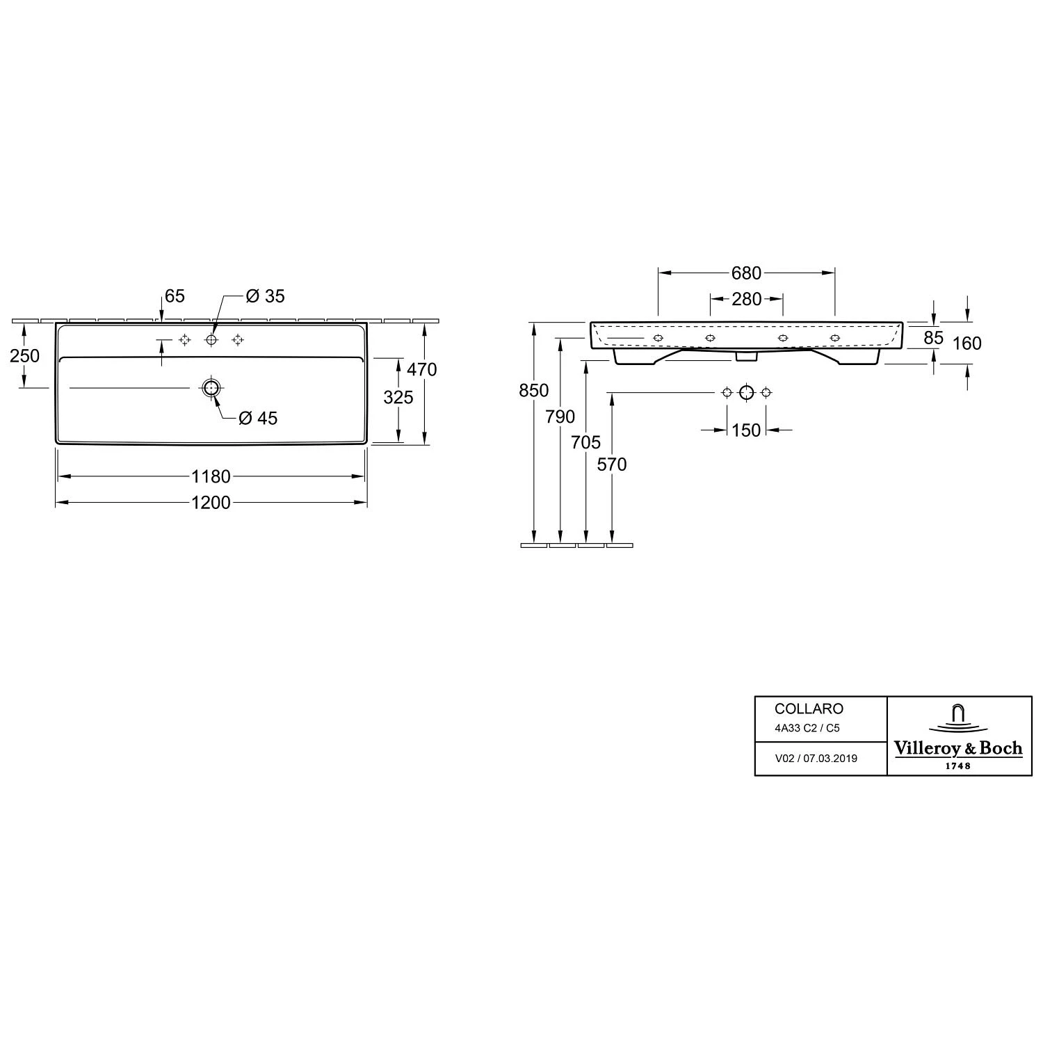 Villeroy & Boch Collaro Schrankwaschtisch 120 Cm Mit Überlauf, 1 Hahnloch 3 Villeroy & Boch Collaro Schrankwaschtisch 120 Cm Mit Überlauf, 1 Hahnloch – Bild 3